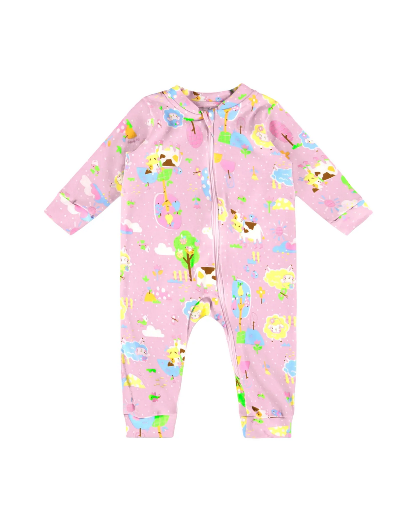 Pyjama une pièce rose imprimé animaux - UP BABY
