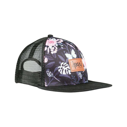 Casquette noire avec imprimé de fleurs - Deux par Deux