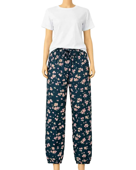 Pantalon de Pyjama marine imprimé fleuri - Mandarine & Co.