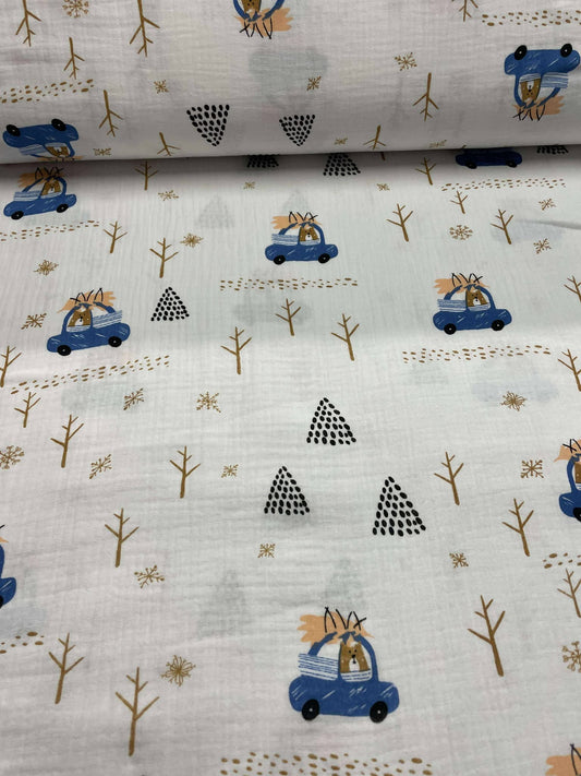 Tissu coton gaze imprimé de voitures