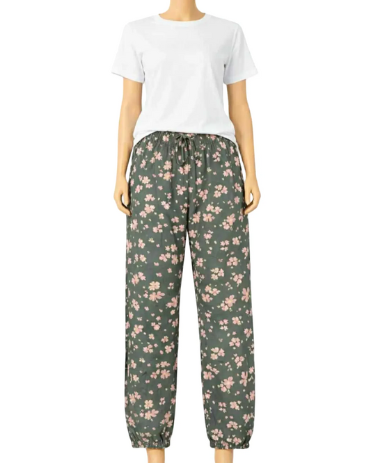 Pantalon de pyjama vert imprimé fleuri - Mandarine & Co