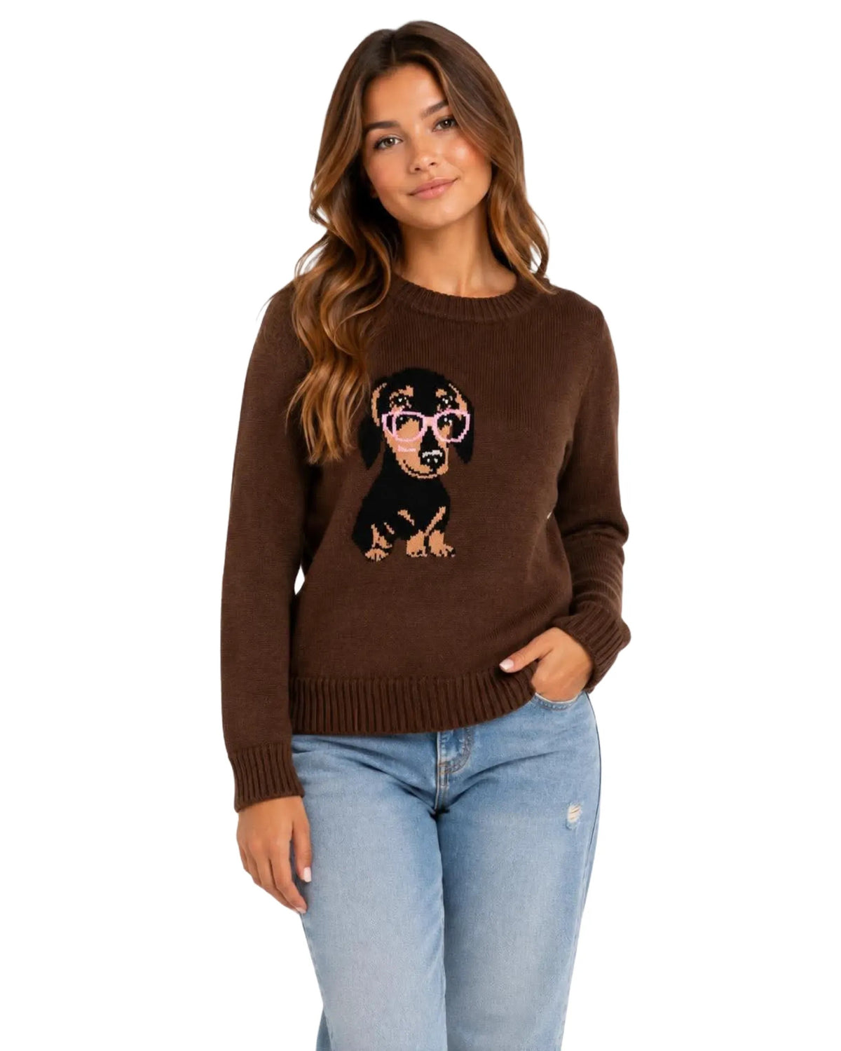 Chandail brun imprimé chien - Mandarine & Co.