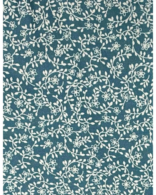 Tissu coton bleu imprimé de fleurs