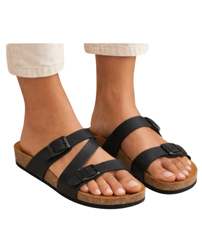 Sandales noires en cuir huilé - PLAKTON