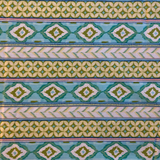 Tissu 100% coton avec motifs verts et turquoises