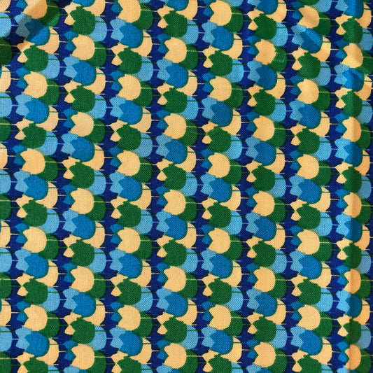 Tissu 100% coton avec imprimé bleu, vert et jaune