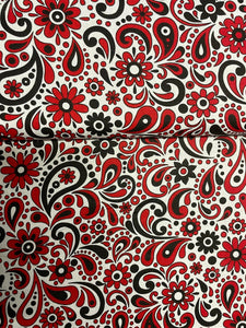 Tissu 100% coton à motifs rouges, blancs et noirs