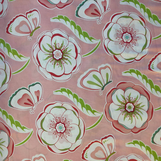 Tissu 100% coton rose imprimé fleurs