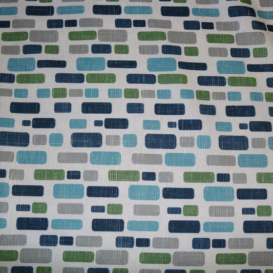 Tissu à nappe rectangles bleus, verts et gris aspect briques